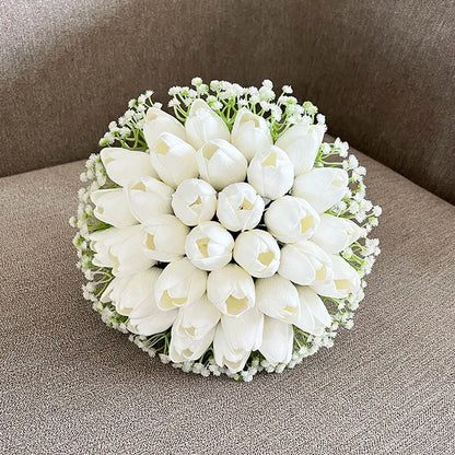 Bride Bouquet Wedding Flowers Bridal Bridesmaids PU Tulip Baby's Breath Artificial Flowers Table Centerpieces Prom Accessories