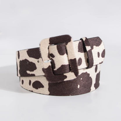 Y2K young girl versatile imitation horse-haired cow pattern belt cross-border wide brown fur buckle spot women's belt