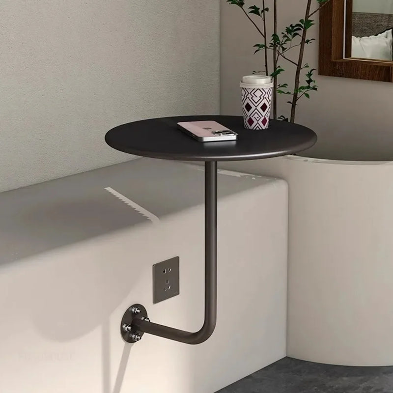Wall Mounted Coffee Table, Round Floating Side Table, Metal Space Saving End Table for Living Room Bedroom Balcony Cafe
