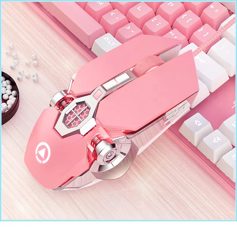 G30s Pink Mouse with RGB Backlit Light  Silence Click Wired Mice for PC