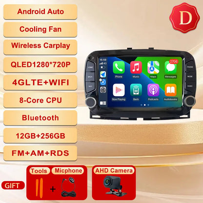 GPS Navigation Android 15 Auto Carplay 7" For FIAT 500 2016 - 2019 Stereo Multimedia Player 4G WIFI Bluetooth DSP 360 Camera