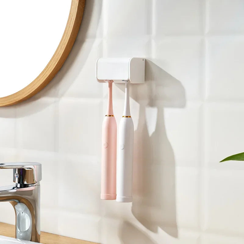 Simple Adhesive Toothbrush Holder Dustproof Toothbrush Holder 2 Head Toothbrush Holder Bathroom Storage