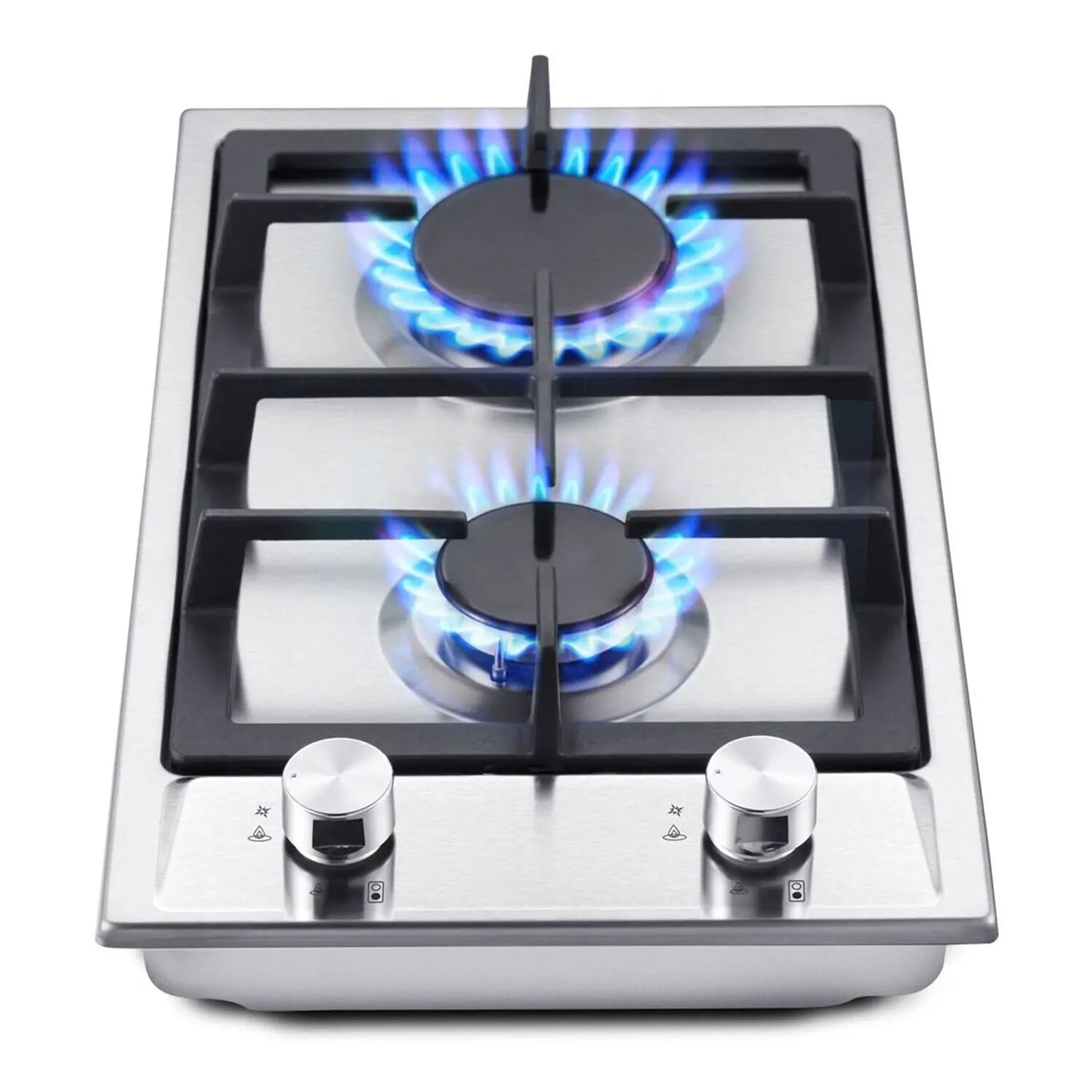 TopStrong 2 Burner 30cm Stainless Steel Kitchen Cast Iron Pan Support Built in NG/LPG Convertible Gas Hob YYUKGCT-S02