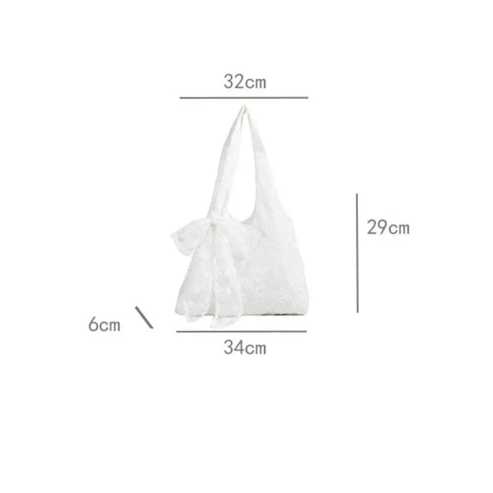 With Silk Scarf Floral Print Lace Handbag Lightweight Versatile Embroidery Lace Shoulder Bag Canvas Korean Style Tote Bag