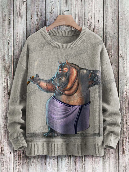 Vintage Frog Fun Art Pattern & Retro Owl Art 3D Printed Men's Knitted Pullover Winter Unisex Casual Knit Pullover Sweater ZZM98