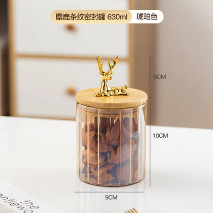 Glass Kitchen Storage Jars With Bamboo Sealing Lids Food Container For Coffee Beans Tea Candy Organizer Bottles