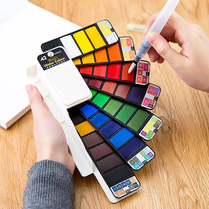 Folding Watercolor Paint Set Solid 18/24/36/42 Colors Painting Pigment Set with Water Brush Pen Watercolor Pigment Students