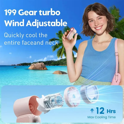Portable Mini Handheld Fan 199-speed 3600mAh Rechargeable Mini Personal Hand Fan Battery Operated for Outdoor Travel Beach