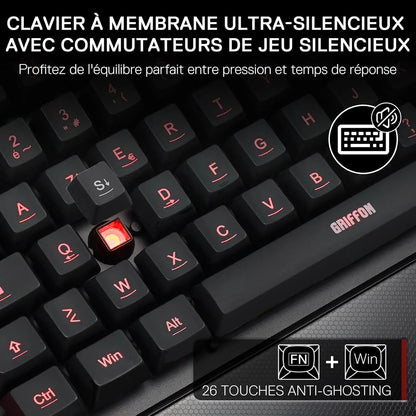 Redragon K505 Gaming Keyboard, French AZERTY, Rainbow Backlight, 26 Anti-Ghosting Keys, Wired Gaming Keyboard, Membrane Keyboard