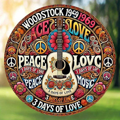 Home Decor，Retro Peace and Love Design with Guitar and Flowers,  Home Decor -  New Year's, Valentine'S Day, Music Decor