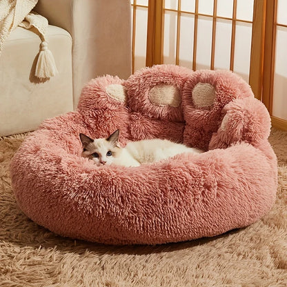Bear Paw Pet Bed Warm Plush Calming Donut Bed for Medium Dogs Cats,  Anti-Anxiety Puppy Cat Cushion Mat Winter Soft Round Bed