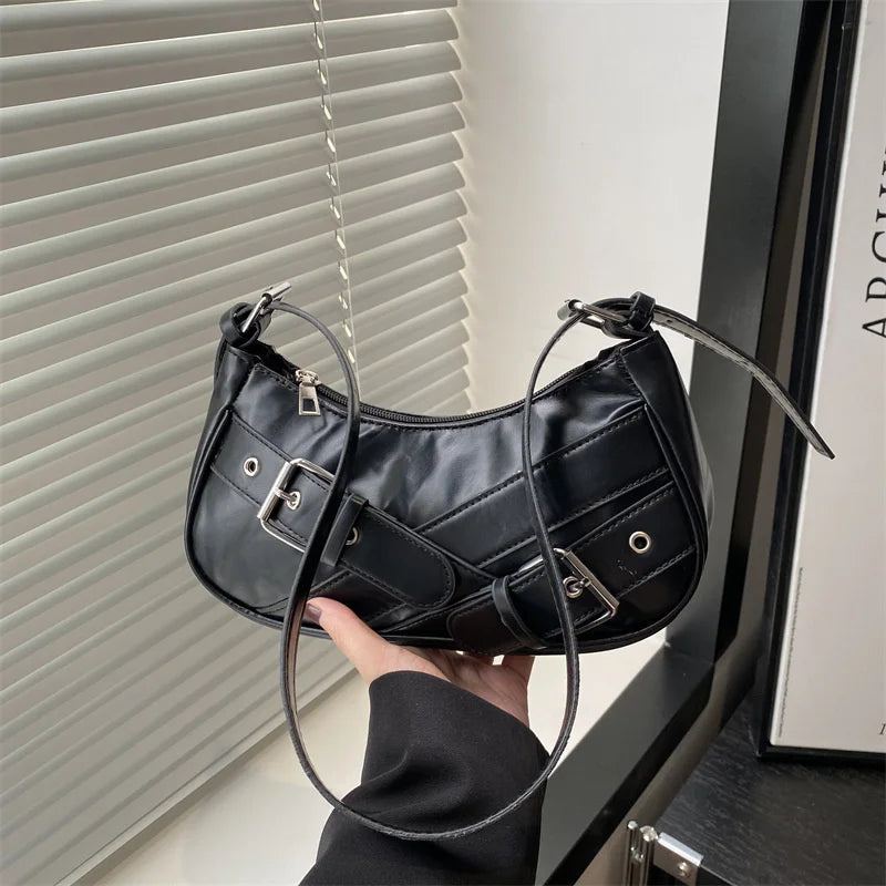 Y2K Vintage PU Leather Women Shoulder Bag Small Crossbody Bag Fashion Ladies Underarm Bag Clutch Purse and Handbag