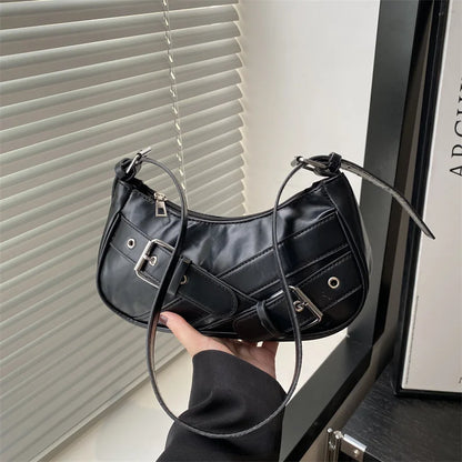 Y2K Vintage PU Leather Women Shoulder Bag Small Crossbody Bag Fashion Ladies Underarm Bag Clutch Purse and Handbag