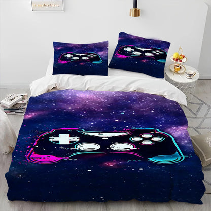 Cartoon Gamer Game Controller Comforter Bedding Set,Duvet Cover Bed Set Quilt Cover Pillowcase,King Queen Size Bedding Set Child