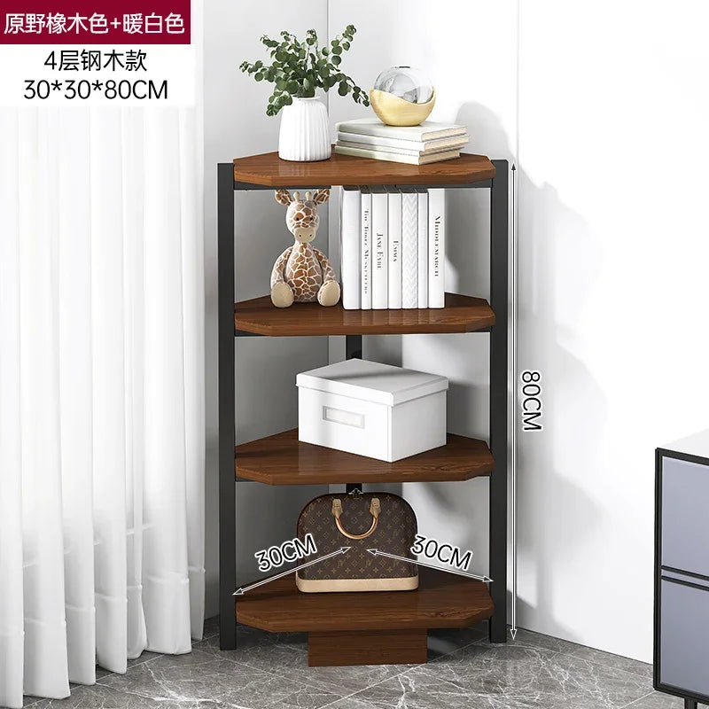 Triangular Multi-Layer Shelf, Corner Cabinet Design, Floor-to-Ceiling Storage, Living Room/Bedroom Bookshelf, Space-saving Layer