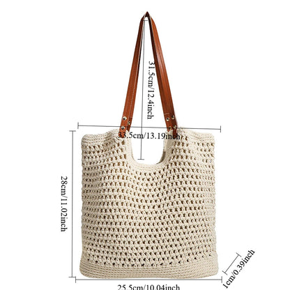 Hand Woven Shoulder Bag 2025 New Large Capacity Commuting Straw Woven Women Tote Bag Leisure Beach Vacation Straw Woven Bag