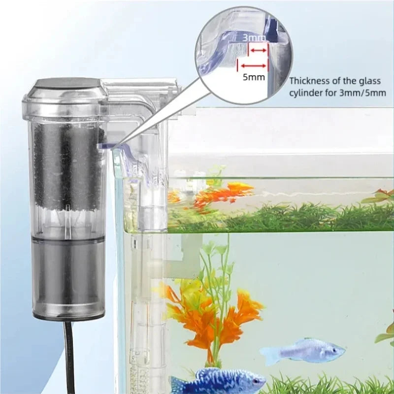 Wall Mounted Waterfall Filter，USB Small Fish Tank Filter with Filter Media Water Circulation System for Desktop Fish Bowl