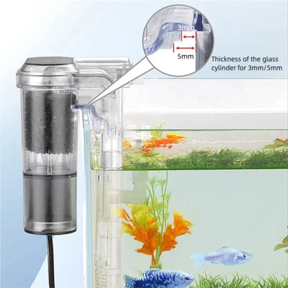 Wall Mounted Waterfall Filter，USB Small Fish Tank Filter with Filter Media Water Circulation System for Desktop Fish Bowl