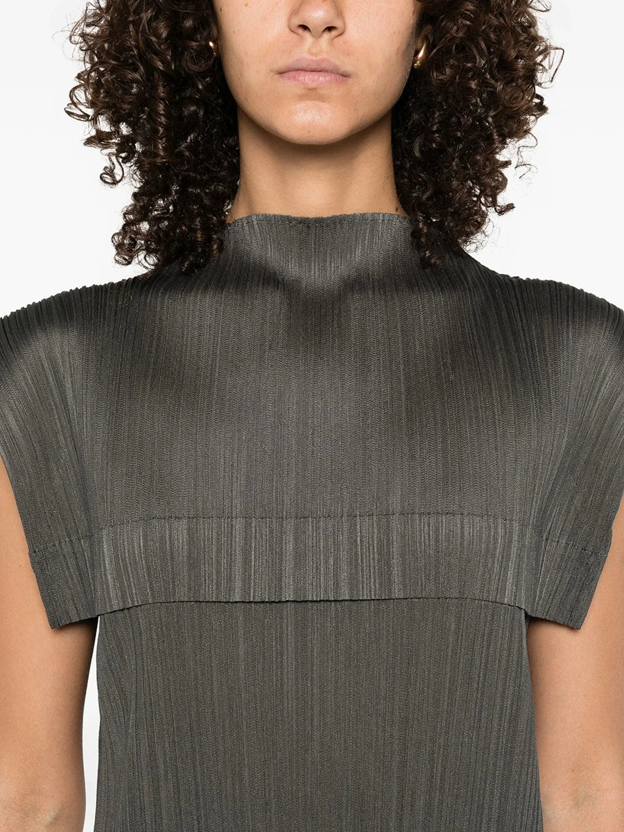 Miyake Pleated High Neck Sleeveless Midi Dress