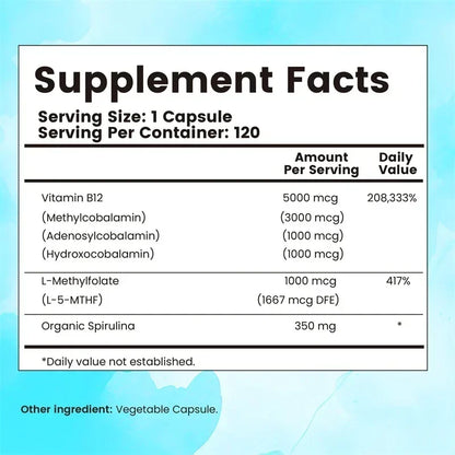 Vitamin B12 - Benefits Brain and Heart Function, Boosts Metabolism, Supports Memory and Learning, Helps Boost Natural Energy