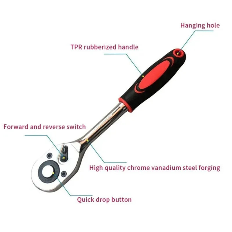 1/4 3/8 Inch Ratchet Wrench 24 Tooth Drive Ratchet Socket Wrench Repair Tool Multi-funtion DIY Ratchet Handle Wrench Hand Tools