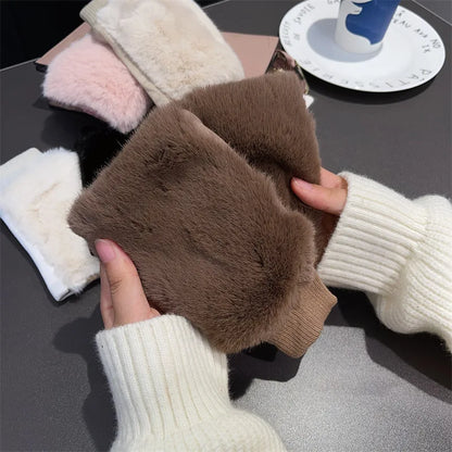 Winter Korean version half -finger leopard gloves suede iconic fur gloves, students with velvet fur, warm gloves wholesale