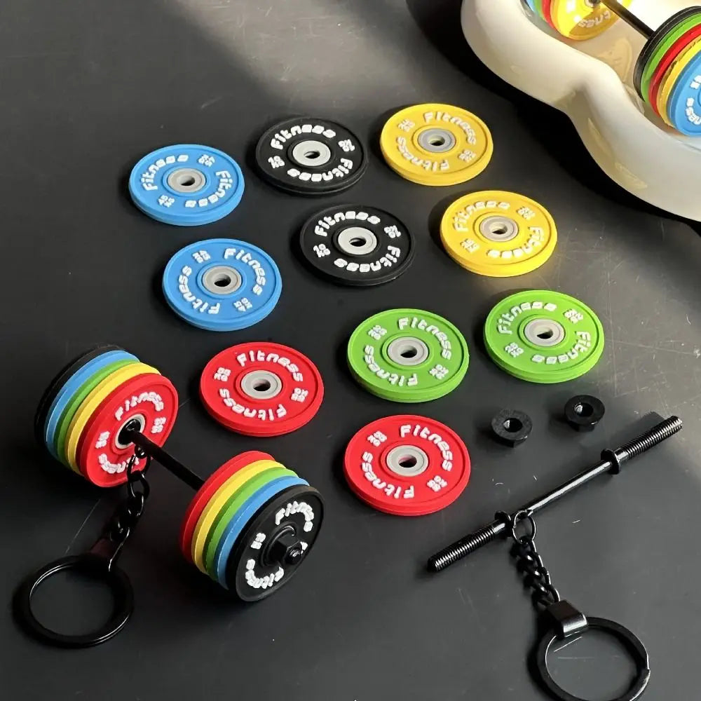 Unique PVC Mini Barbell Keychain Detachable Exquisite Bag Pendant Fitness Equipment Simulation Dumbbell Keychain Sports Prize