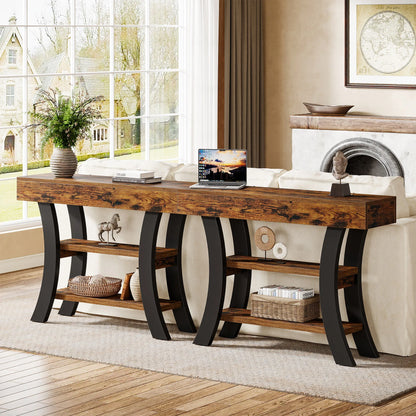 Tribesigns 41" Small Console Table for Entryway, 3-Tier Rustic Sofa Table with Storage Shelves and Curved Frame for Living Room