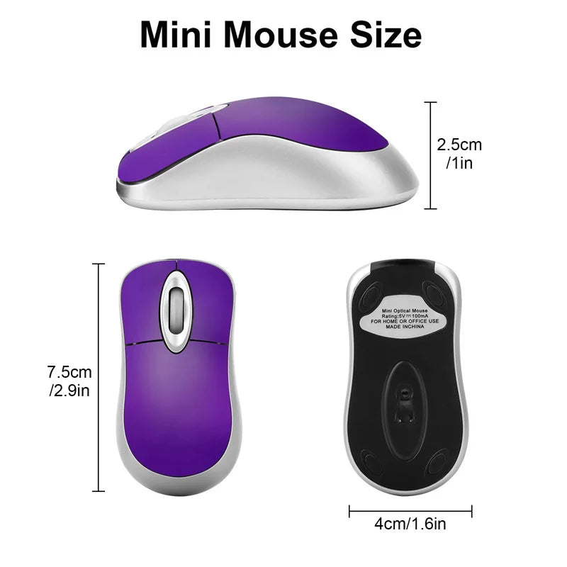 Computer 3 Buttons Mouse Mini Wired Small Hand Retractable USB Cable Adjustable Scalable Gaming Mice Office Kids