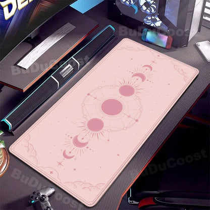 XXL Computer Desk Pad Pink Art keyboardpad Moon Space Mousepad Laptop Table Mat 900x400mm Rubber Anti-slip Soft Desktop Mice Pad