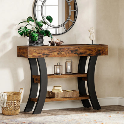 Tribesigns 41" Small Console Table for Entryway, 3-Tier Rustic Sofa Table with Storage Shelves and Curved Frame for Living Room
