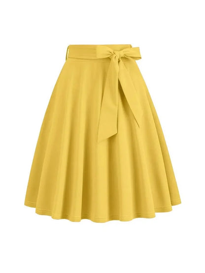 2025 Women Retro Vintage Midi Long Skirt Solid Elegant High Waist A Line Skater 50s Swing Skirts Ladies Workwear Falda Mujer