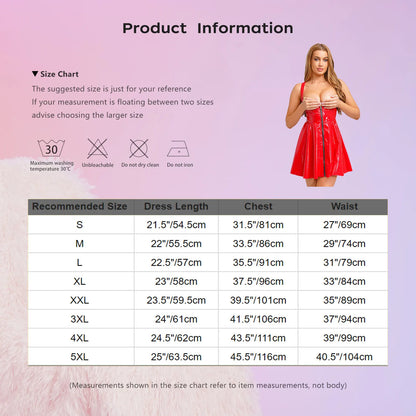 Women Gothic Punk PU Leather Dress Sexy Low Cut Sleeveless Mini Back Cross Straps Wet Look Glossy Clubwear for Halloween Cosplay