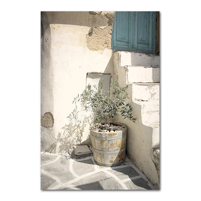 Scandinavian Simple Bohemian Wall Art Spanish Architecture Green Leaves Reeds HD Canvas Painting Poster Print Home Decor Gift