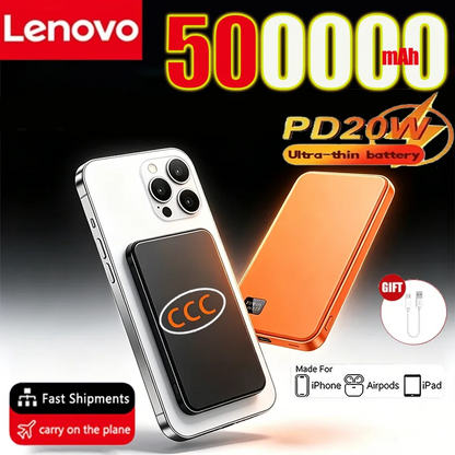 Lenovo 500000mAh PD22.5W Magnetic Power Bank 2027NEW Fast Charging Wireless External Battery For Magsafe For Xiaomi iPhone