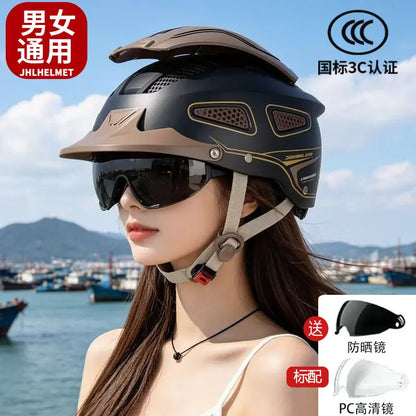 Electric Motorcycle Helmet Breathable Sun Protection Double Lens Safety Helmet Cooling and Rainproof Equipment