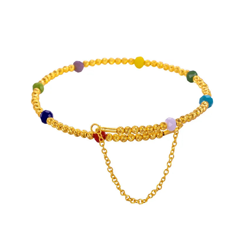 Genuine Gold Color Lucky Bead Bangle with Colorful Bead for Women Fine Jewelry Bracelet Bangle Fine Jewelry Gifts