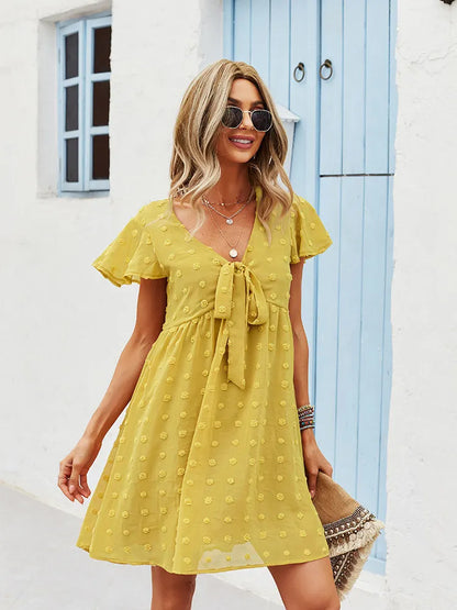 Msfilia Women's Sexy Solid Spring Summer Style Dress High Waist Short Sleeve Bandage Female Dress