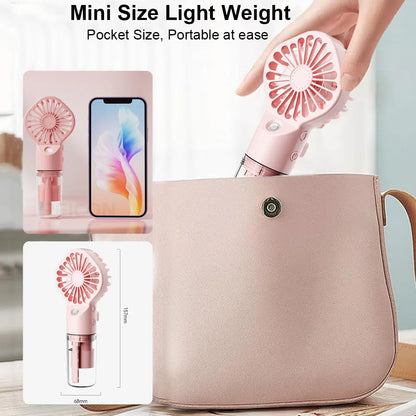 Portable Handheld Spray Fan Mini Humidifier Fan 4 Speeds Powerful Wind USB Rechargeable Water Spray Mist Fan Outdoor Small Fan