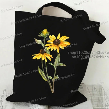 Fashion Canvas Tote Bag Oil Painting Wildflowers Print Lady Shoulder Shopping Bag Plant Style Daisy Vintage Flower Women Handbag