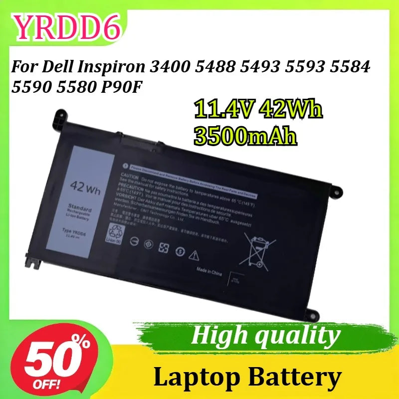 YRDD6 11.4V 3500mAh 42Wh for Dell Inspiron 3400 5488 5493 5593 5584 5590 5580 P90F Laptop Battery