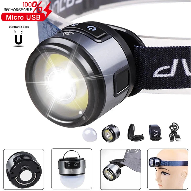 Headlamp Headband Rechargeable Mining Lamp Ultra-Bright Cap Clip Camping Construction Adjustable Strong Light LED
