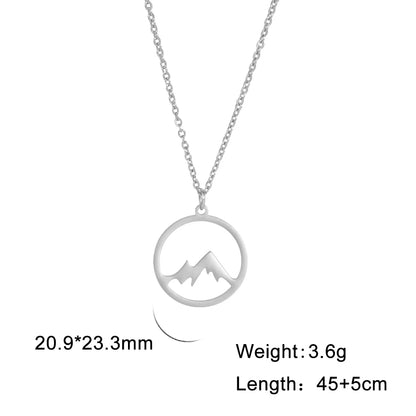 Ring Mountain Pendant Necklace Stainless Steel Men's and Women's Retro Geometric Ethnic Necklace Couple Party Jewelry Gift