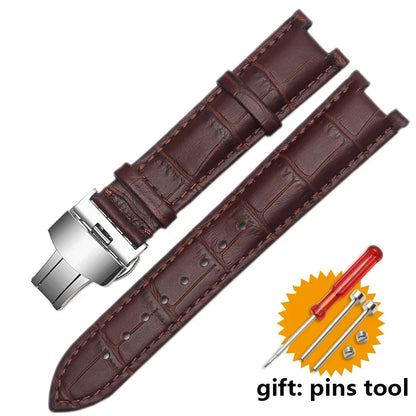 Genuine Leather Watchband For Versace Gucci GC Wristband 22*13mm 20*11mm Notched Strap Withstainless Steel Butterfly Buckle