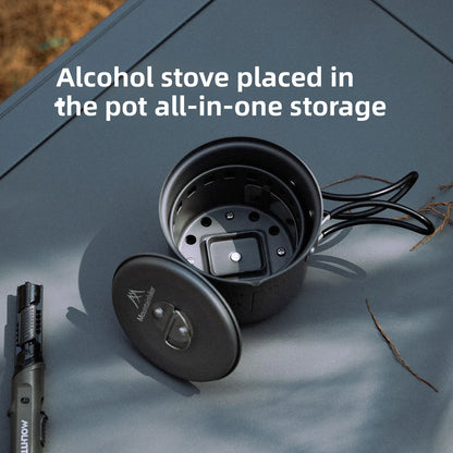 MOUNTAINHIKER New Outdoor Camping Alcohol Stove Set All-in-one Portable Lightweight Aluminum Alloy Stove Pot Cooking Accessory