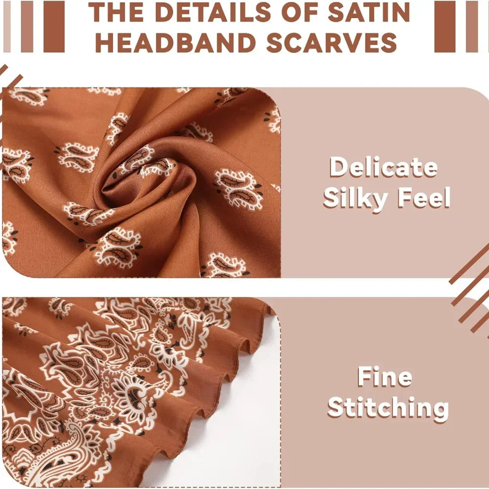 Syhood 70cm Square Satin Head Scarves Satin Bandanas for Women Satin Headband Scarves Silk Feeling Scarf Boho Headwear