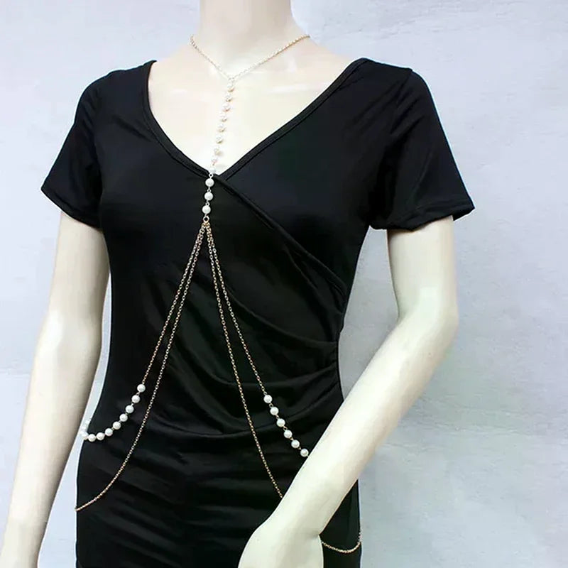 Jewelry: Sexy Babes, Imitation Pearl Body Chains, Sexy Bikini Beach Waist Chains