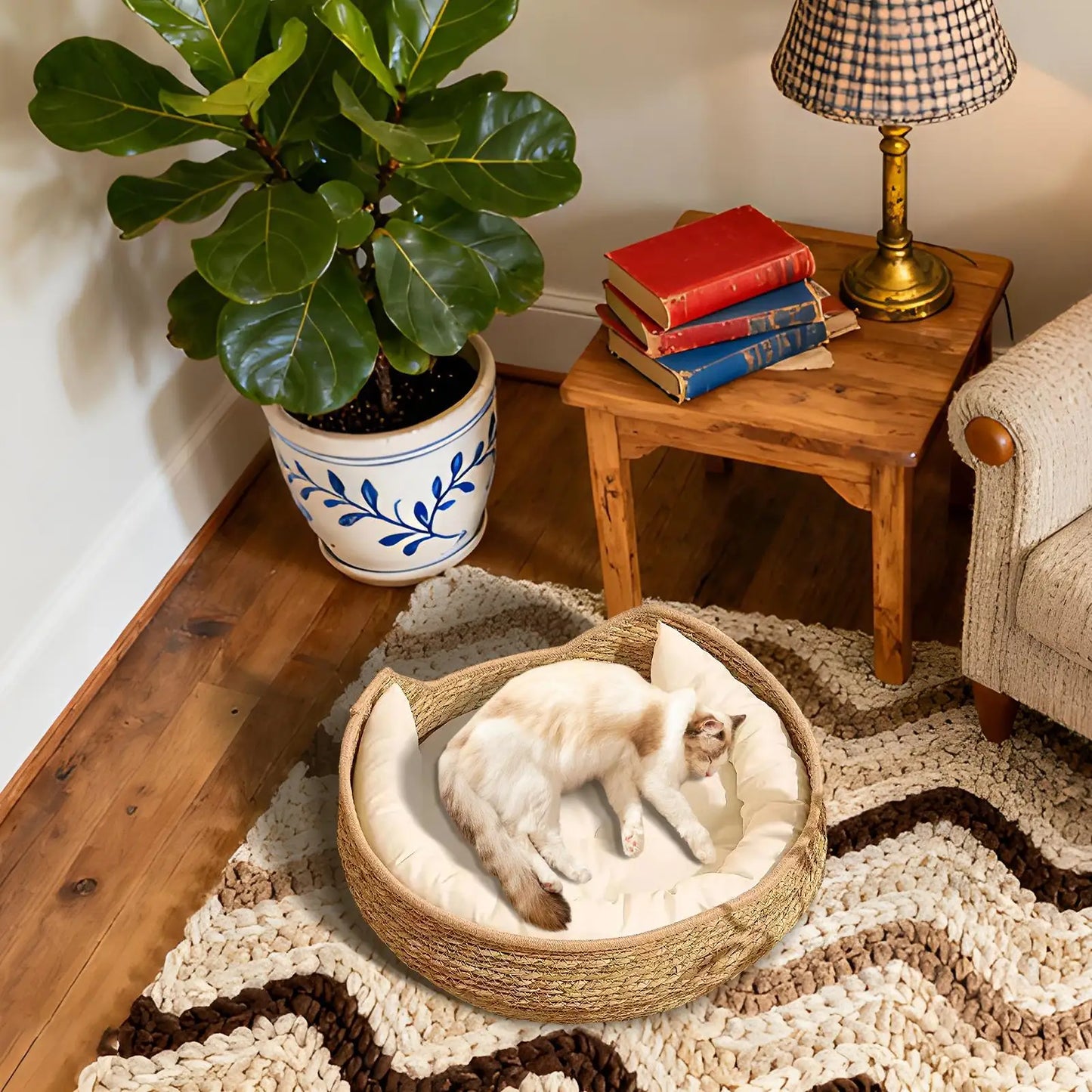 Cat Bed Basket Cushion Hand Craft Woven And Pillow mat All Season Weaving Pet Sleeping Rest Scratching Furniture For Puppy Cat