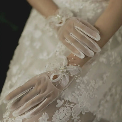 Short Women's Etiquette Dress Gloves Retro Summer Thin Lace Gloves Tea Party Gloves for Wedding Dinner Party