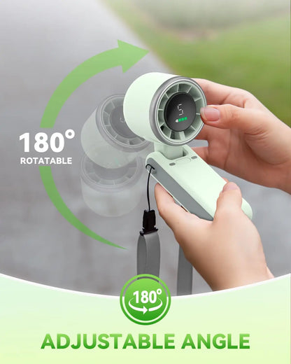 Handheld Fan Portable Foldable USB Rechargeable, Ultra Quiet 5-speed Adjustable, 1200mAh Battery (10 Hours Running Time)